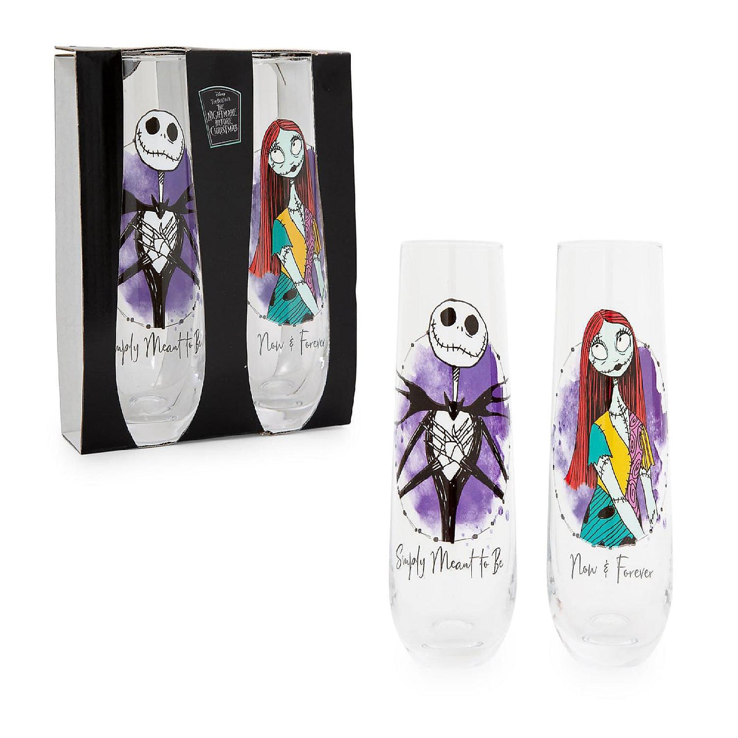 The Nightmare Before Christmas Jack and Sally Stemless Fluted Glasses Set of 2 | USA Decoration®