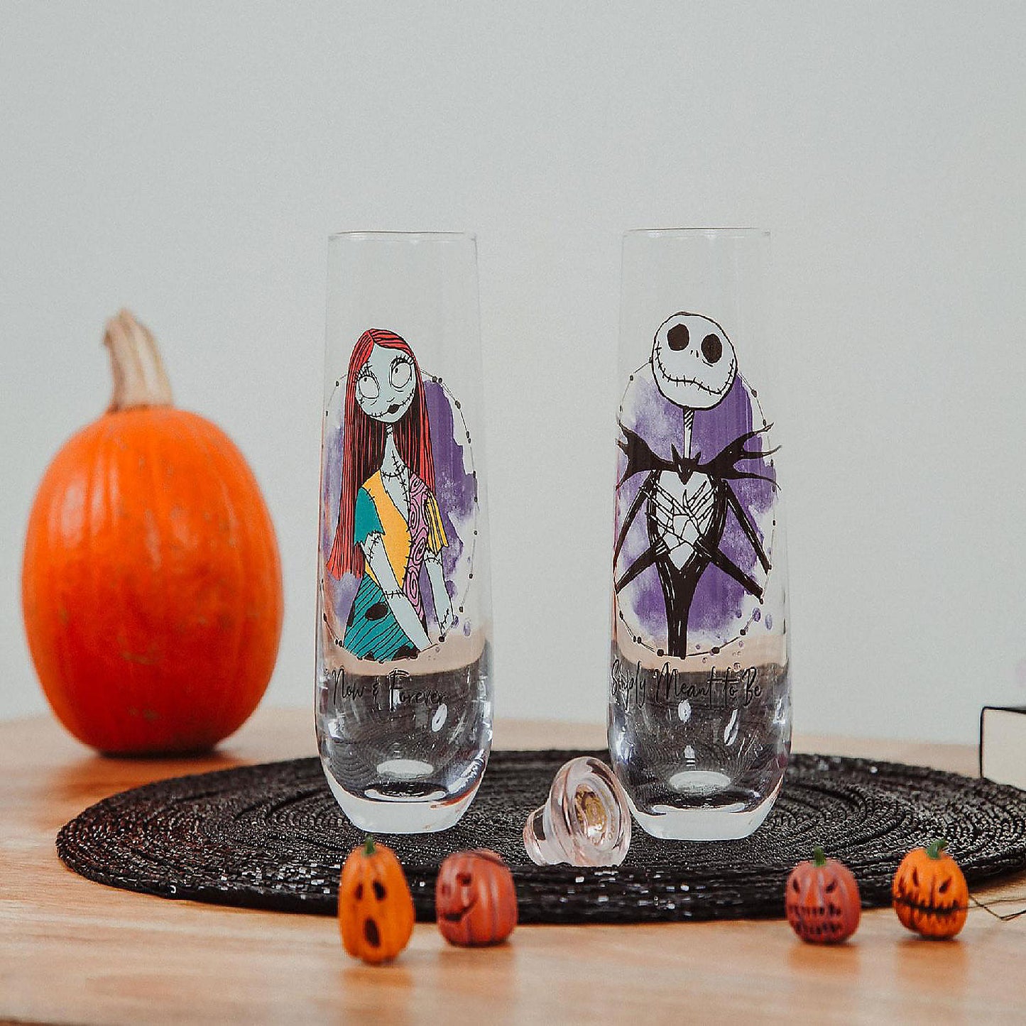 The Nightmare Before Christmas Jack and Sally Stemless Fluted Glasses Set of 2 | USA Decoration®