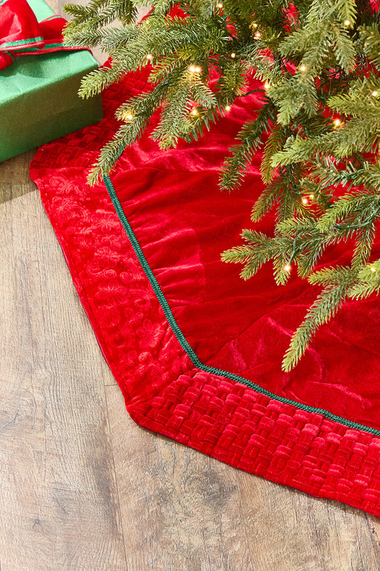 54" Red Velvet Braided Edge Tree Skirt