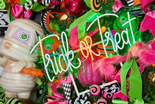 26" Trick Or Treat Lit Neon Metal Yard Stake Sign