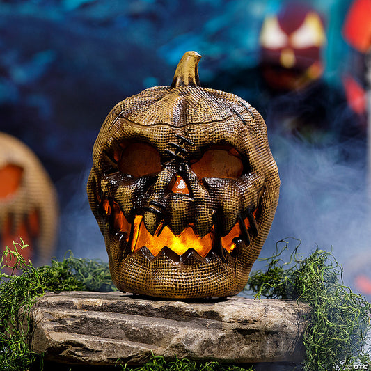 10" Animated Flaming Burlap Pumpkin Halloween Decoration | USA Decoration®