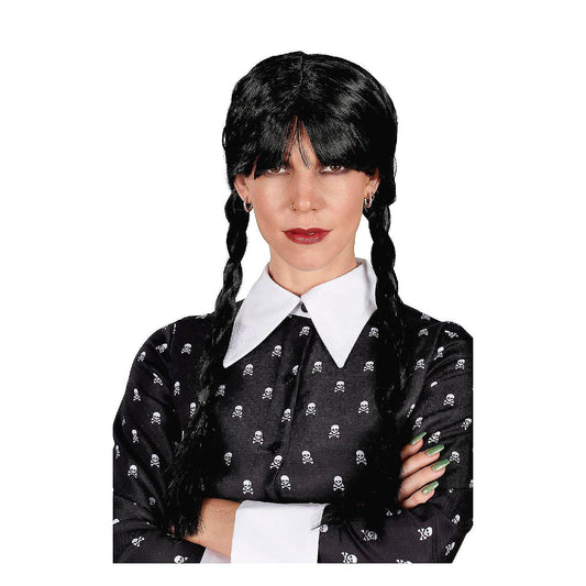 Wednesday Inspired Gothic Girl Black Braided Black Adult Costume Wig | USA Decoration®