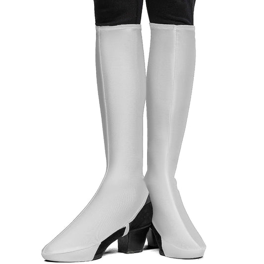 White Costume Boot Covers - Groovy Disco White Fabric 70s Hippie Fake Boots for Women and Girls Costumes | USA Decoration®