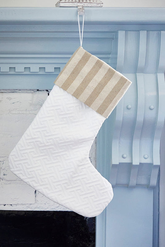 White Quilted Stocking with Stripes Christmas Holiday Decoration