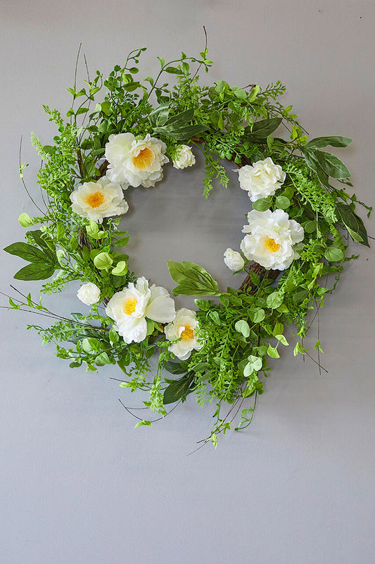 30" White Peony Wreath Elegant Floral Door & Wall Decor