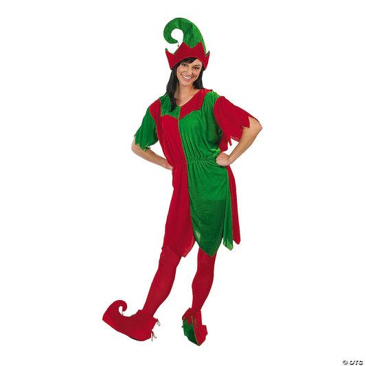 Women's Classic Christmas Elf Red & Green Polyester Costume - One Size | USA Decoration®