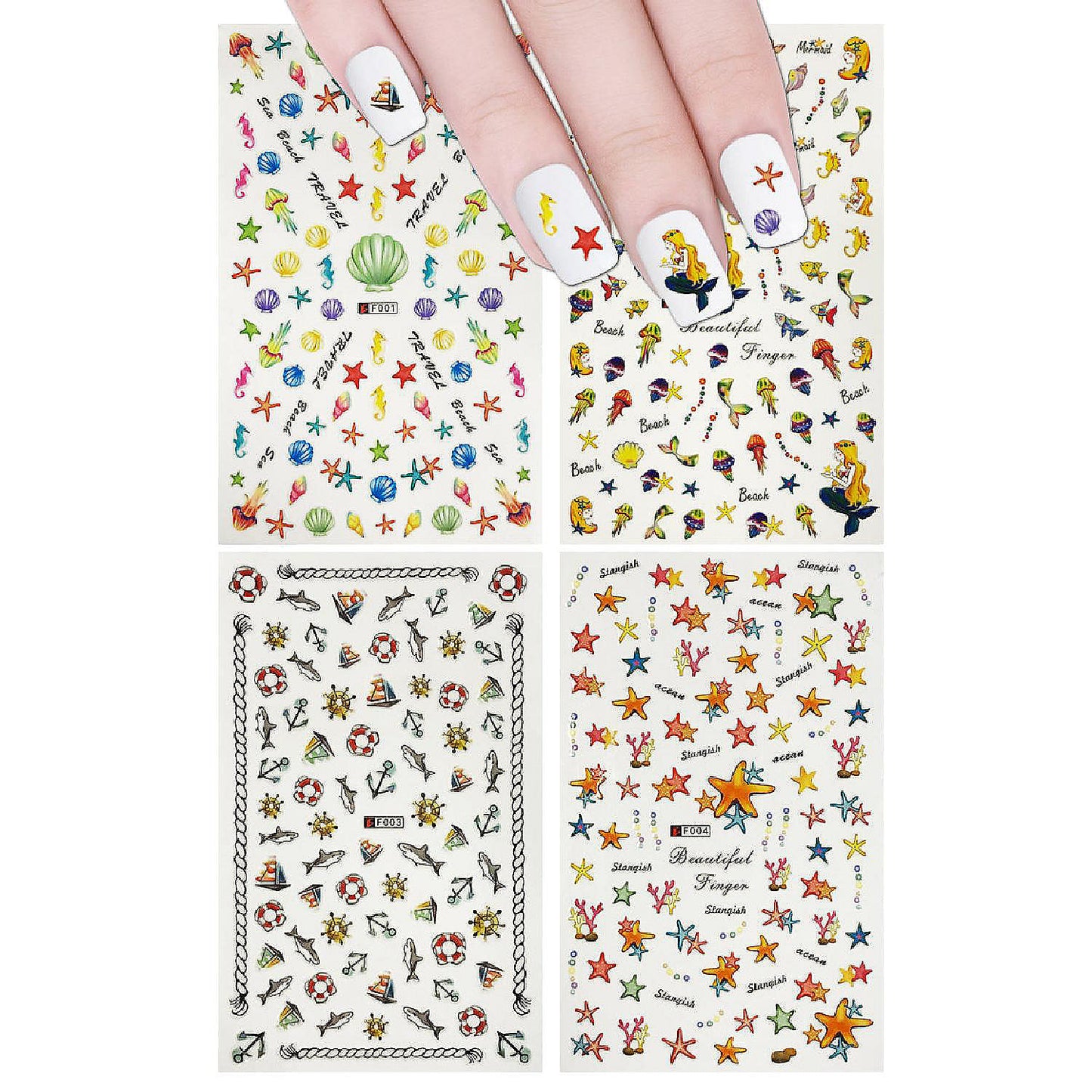 Wrapables 4 Sheets Mermaid Nail Art Set - Under the Sea Mermaid Nail Stickers