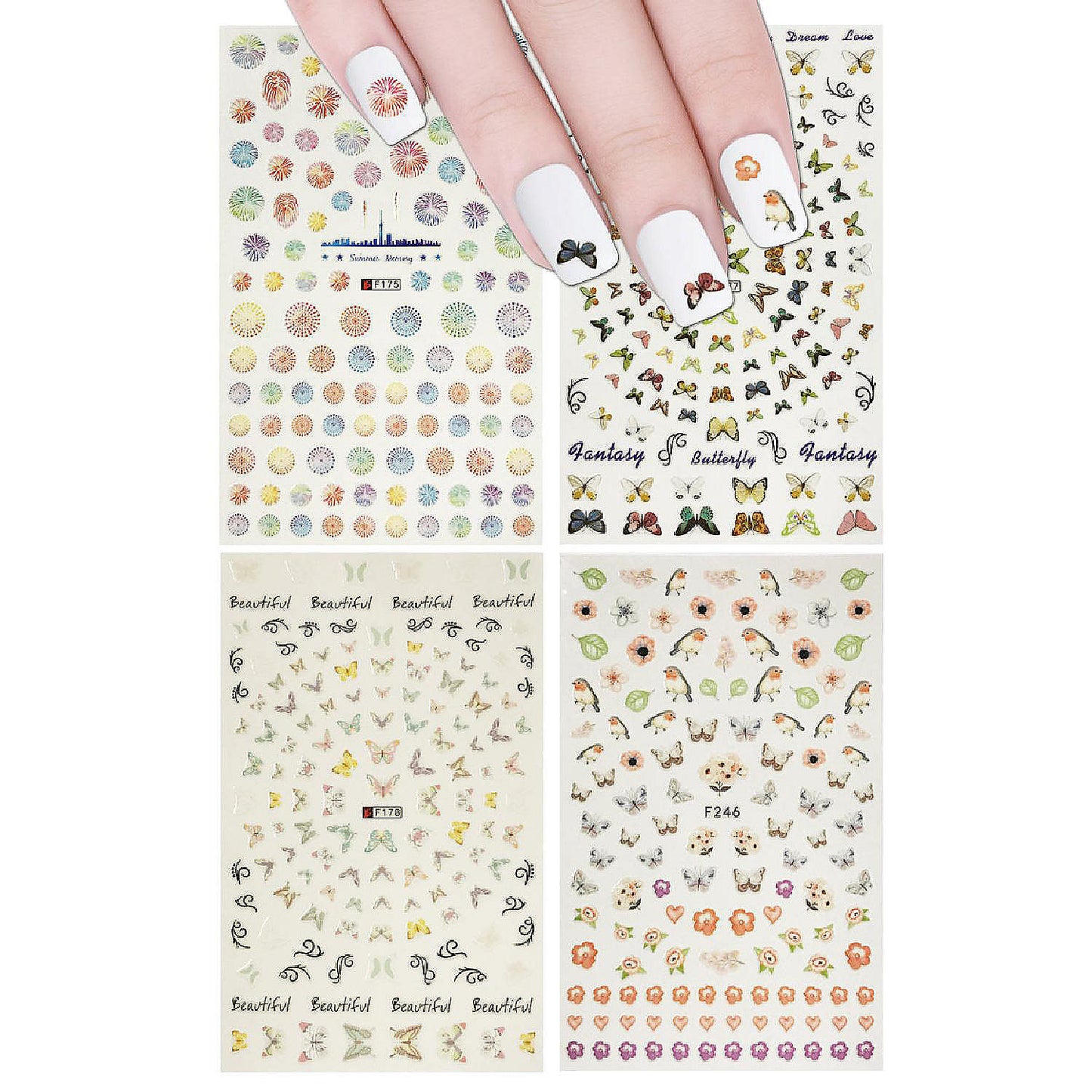 Wrapables 4 Sheets Nail Stickers Nail Art Set - Butterflies Nail Stickers