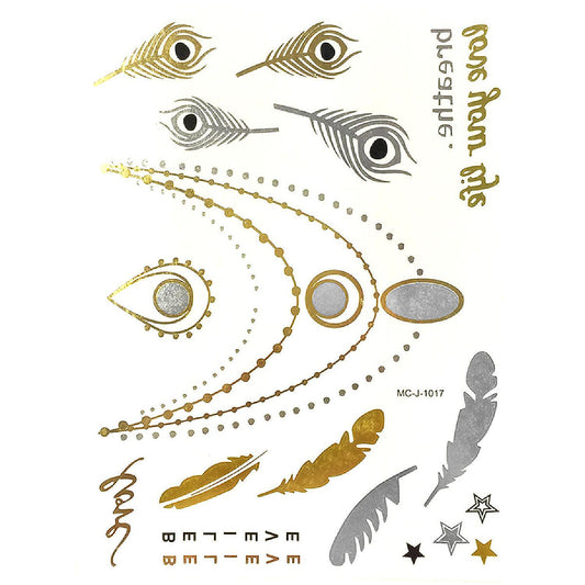 Wrapables Celebrity Inspired Temporary Tattoos in Metallic Gold Silver and Black, Large, Believe and Love