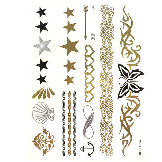 Wrapables Celebrity Inspired Temporary Tattoos in Metallic Gold Silver and Black, Large, Bracelets