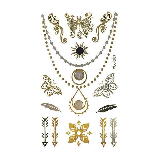 Wrapables Celebrity Inspired Temporary Tattoos in Metallic Gold Silver and Black, Small, Butterflies