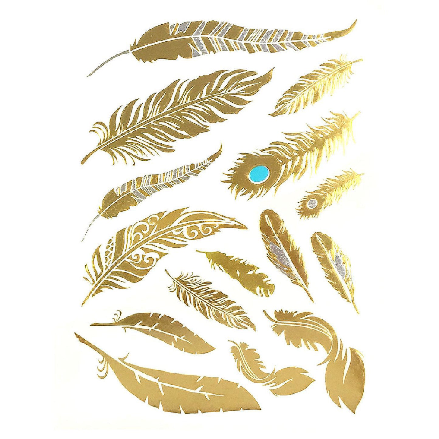 Wrapables Large Metallic Gold Silver & Black Body Art Temporary Tattoos - Phoenix Feathers