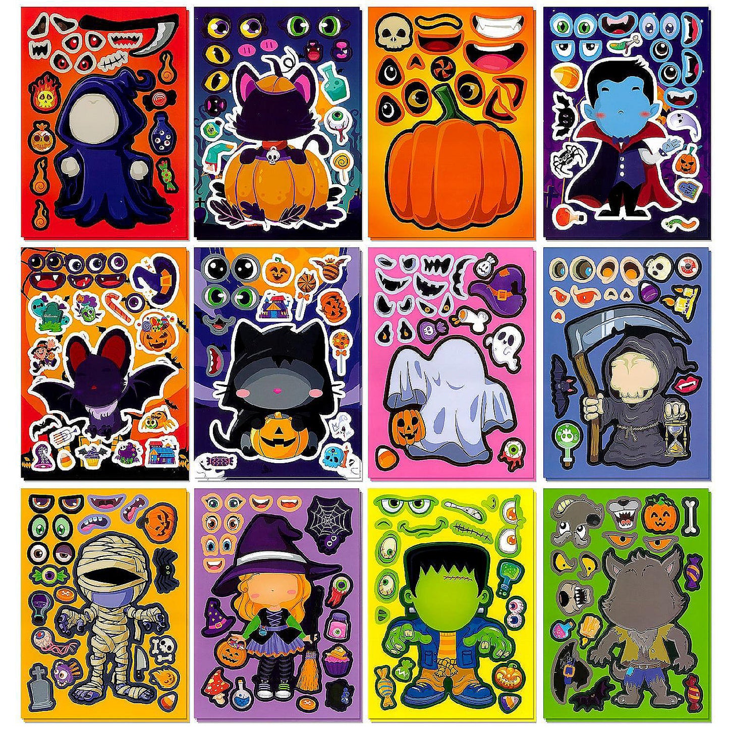 1 Set(s): Wrapables Make Your Own Halloween Stickers, DIY Make a Face Stickers (24 Sheets), Trick or Treat | USA Decoration®