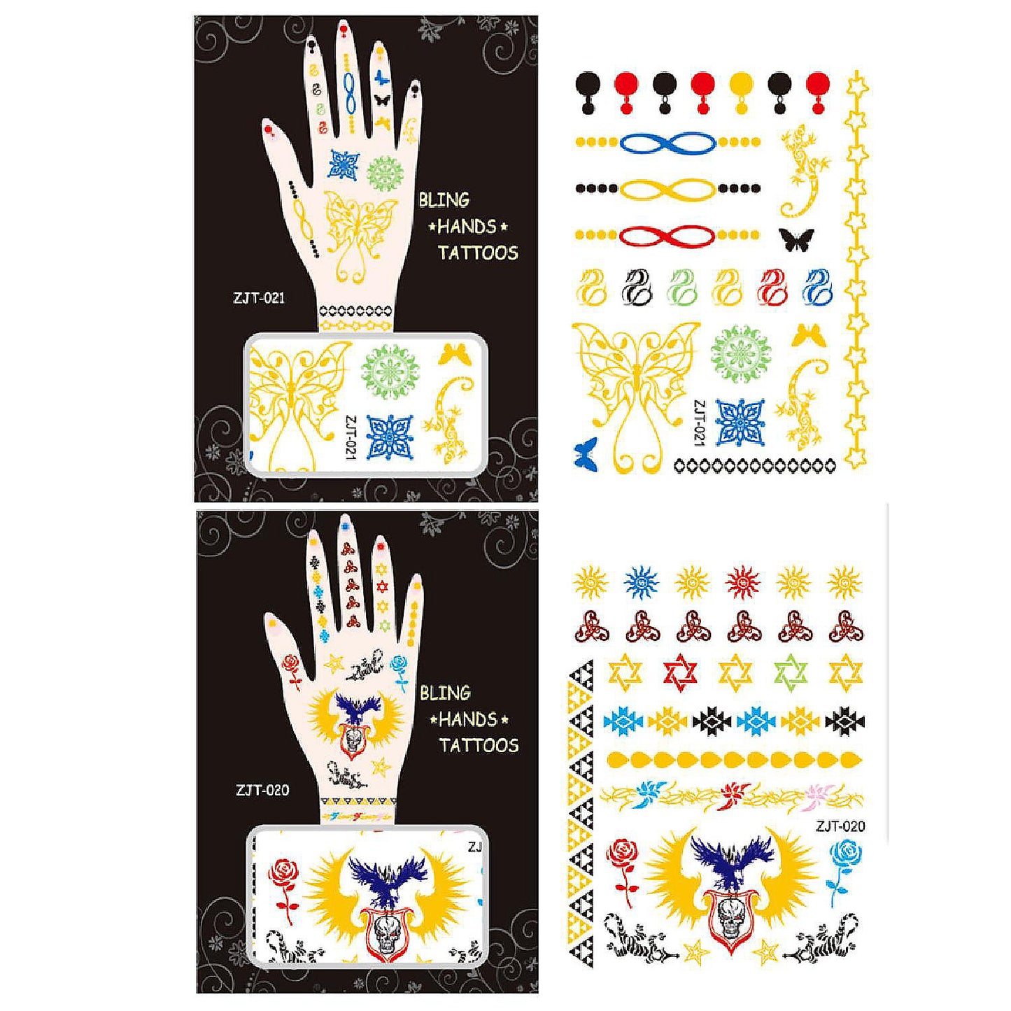 Wrapables Metallic Body Art Hand Tattoos, Carefree and Rebel