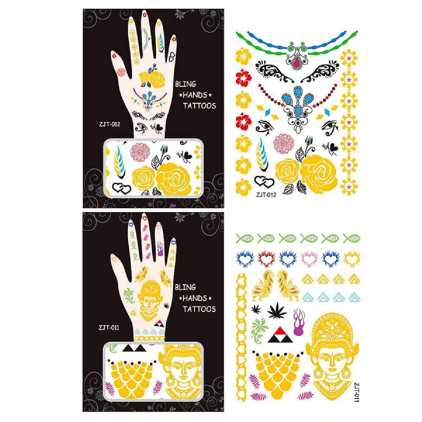 Wrapables Metallic Body Art Hand Tattoos, Exotic