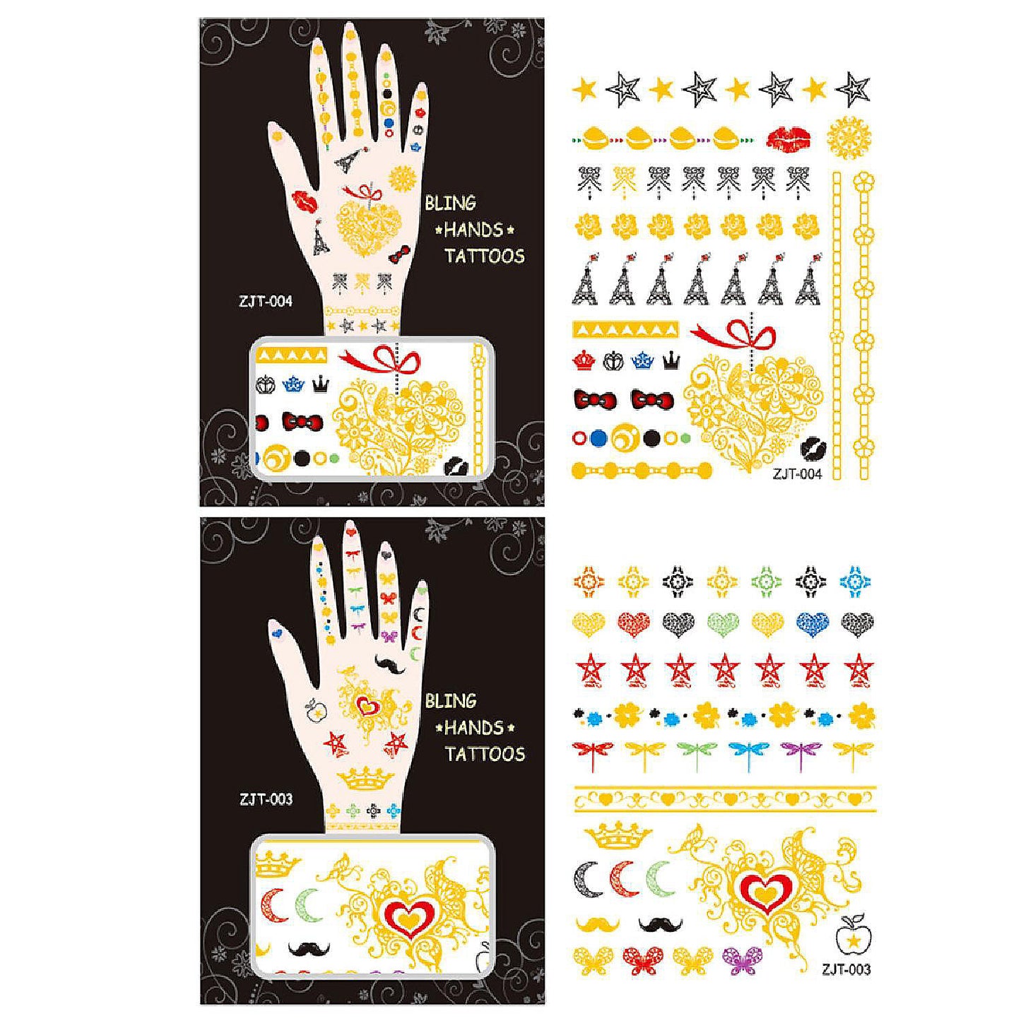 Wrapables Metallic Body Art Hand Tattoos, Romantic