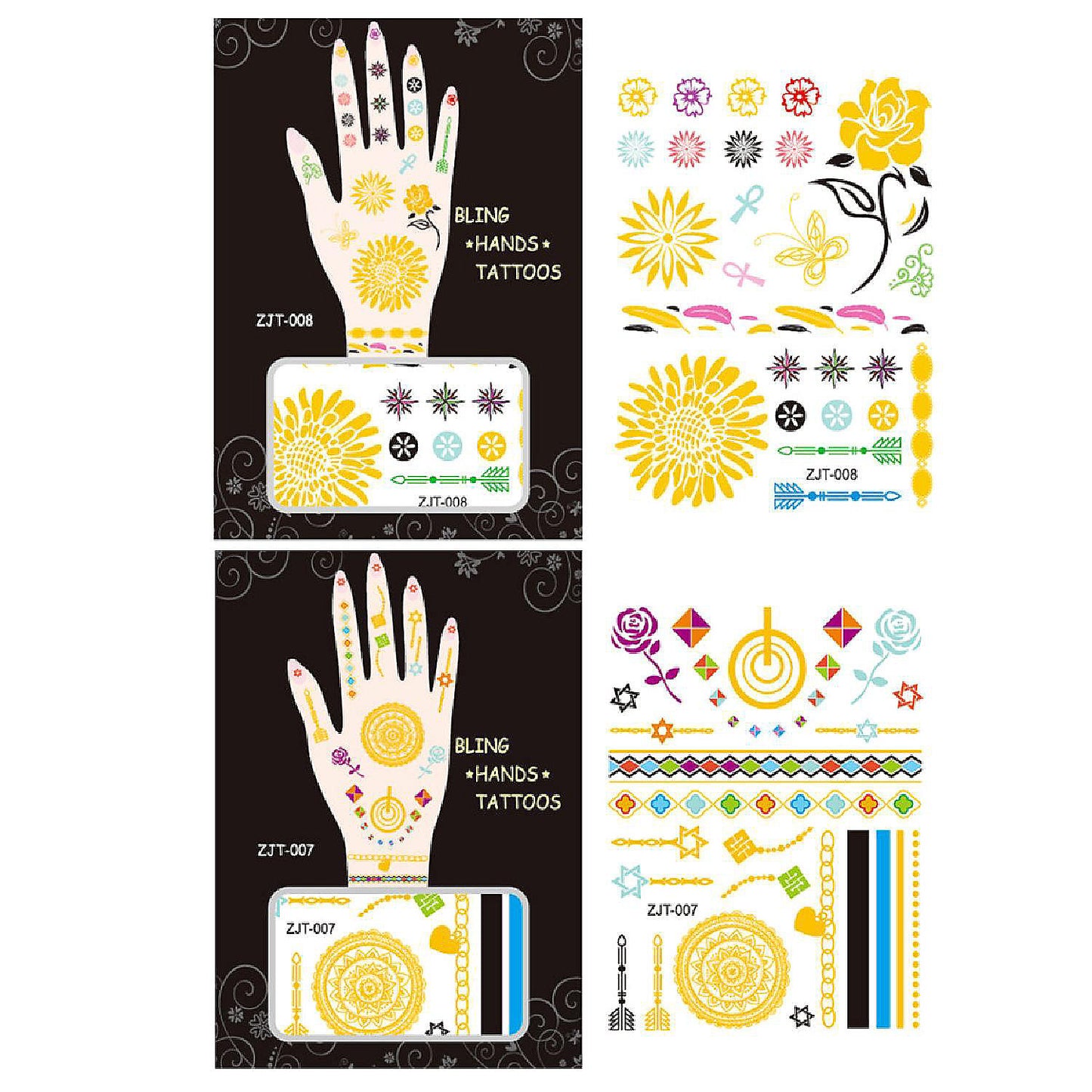 Wrapables Metallic Body Art Hand Tattoos, Spring Fling