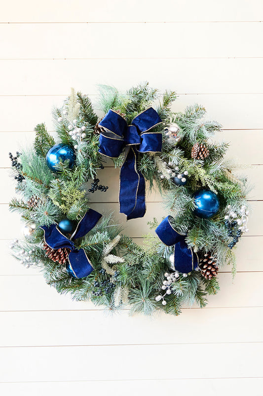 30" Holiday Pine & Pinecone Wreath with Bow Accent Classic Festive Door Decoration