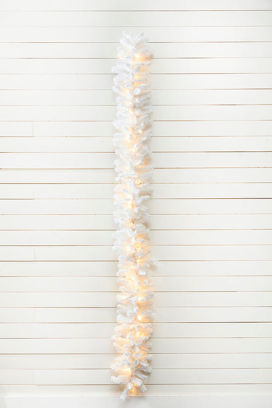 9' x 12" LED White Crystal Spruce Garland Illuminated Frosted Artificial Spruce Decor