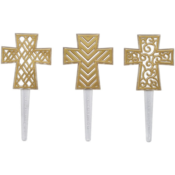 Religious Cake Toppers, Gold Cross Assortment Picks, 24, 72, or 144 count